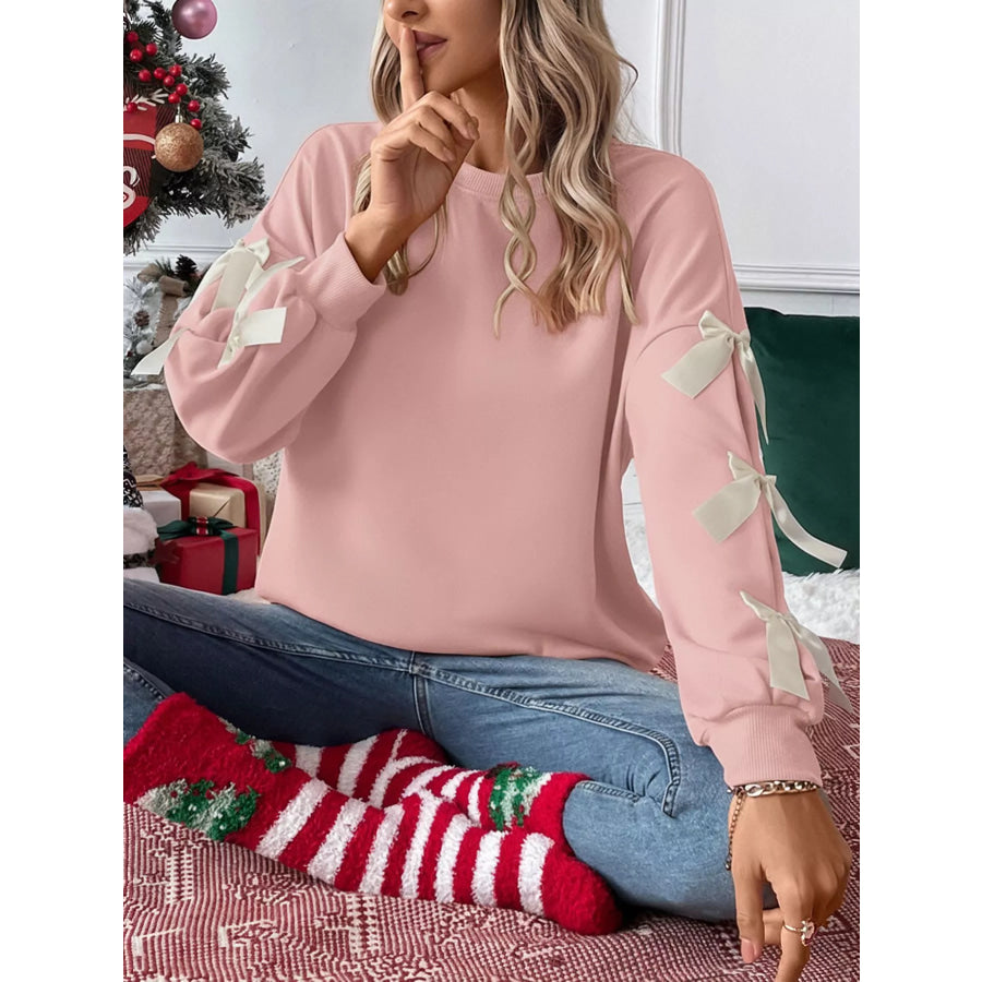 Bowknot Sleeve Round Neck Sweatshirt Apparel and Accessories