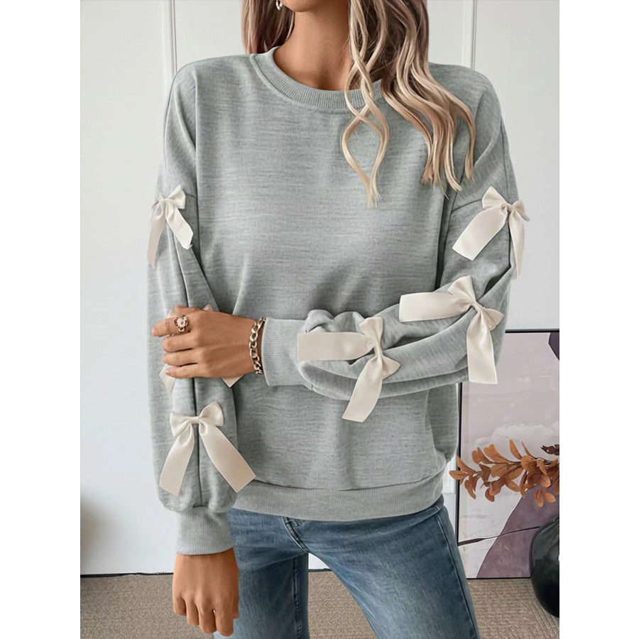 Bowknot Sleeve Round Neck Sweatshirt Apparel and Accessories