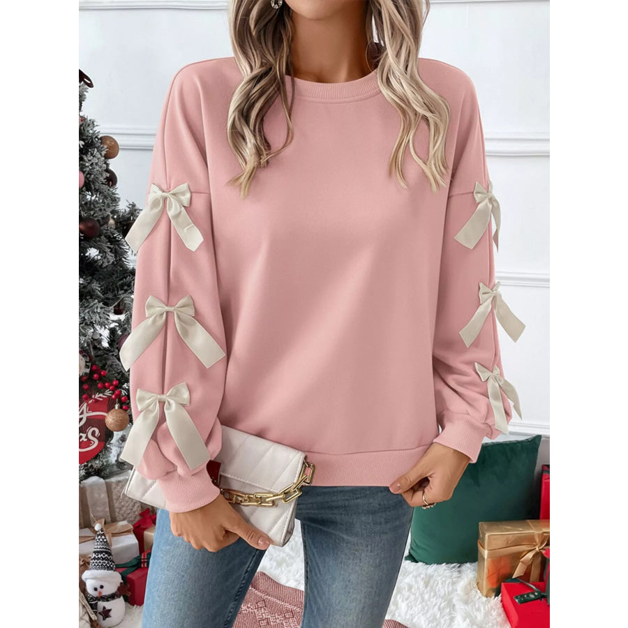 Bowknot Sleeve Round Neck Sweatshirt Apparel and Accessories