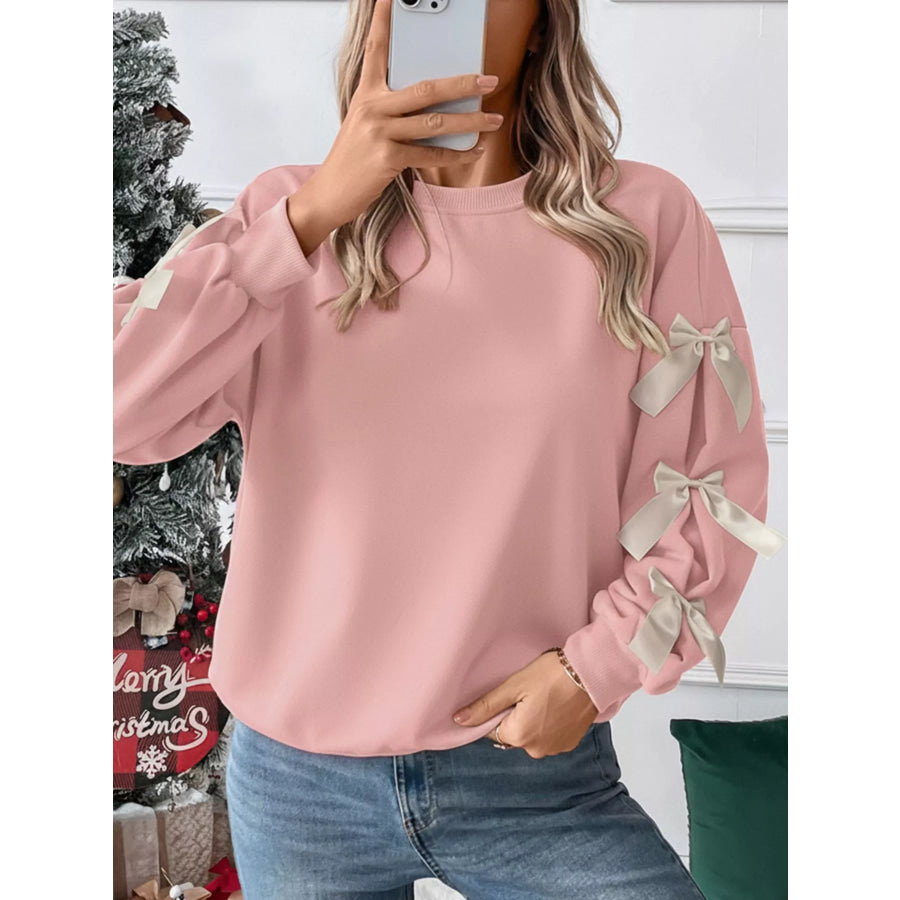 Bowknot Sleeve Round Neck Sweatshirt Apparel and Accessories