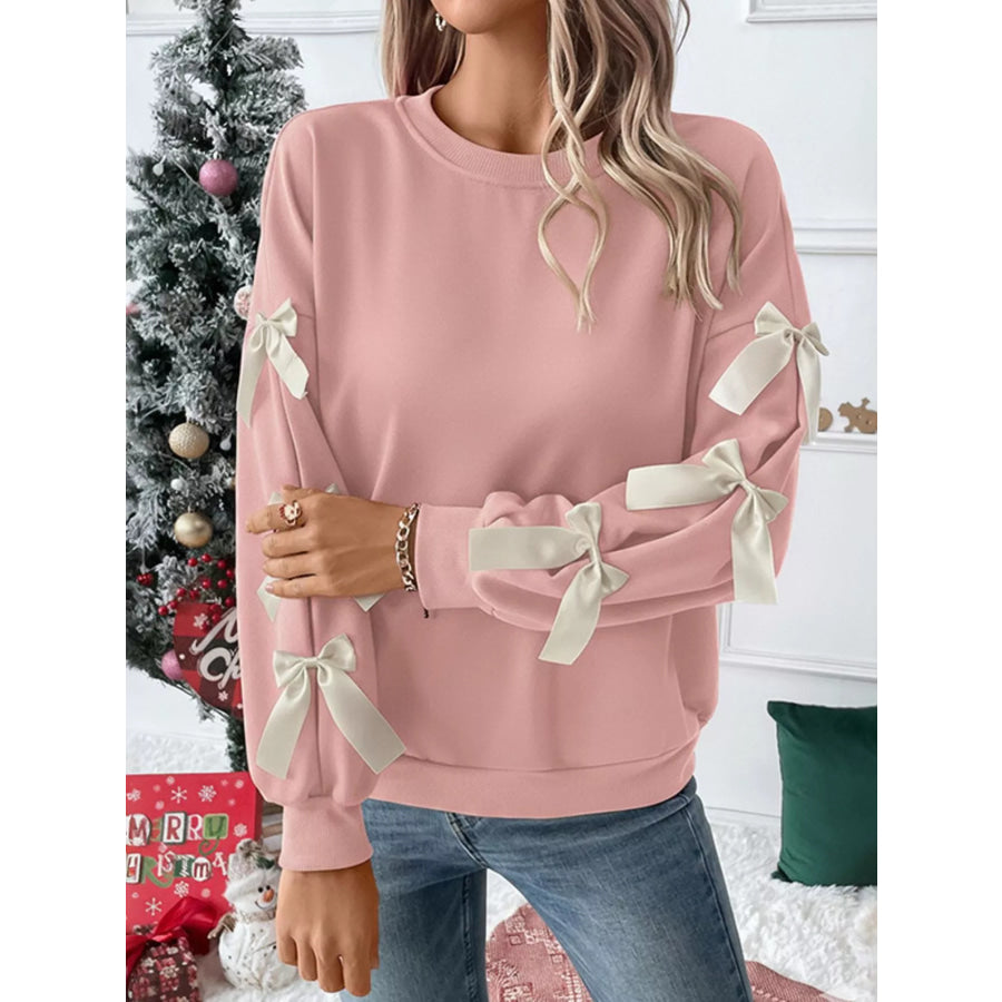 Bowknot Sleeve Round Neck Sweatshirt Blush Pink / S Apparel and Accessories