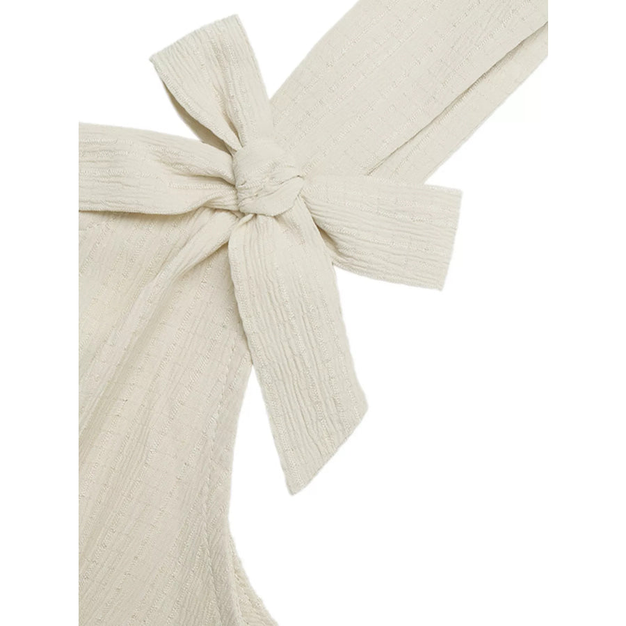 Bowknot Strap Pleated Detail Romper Apparel and Accessories