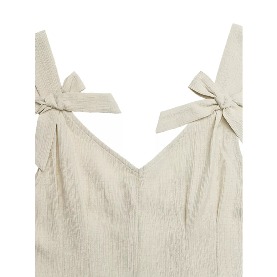 Bowknot Strap Pleated Detail Romper Apparel and Accessories