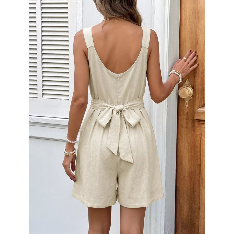 Bowknot Strap Pleated Detail Romper Apparel and Accessories