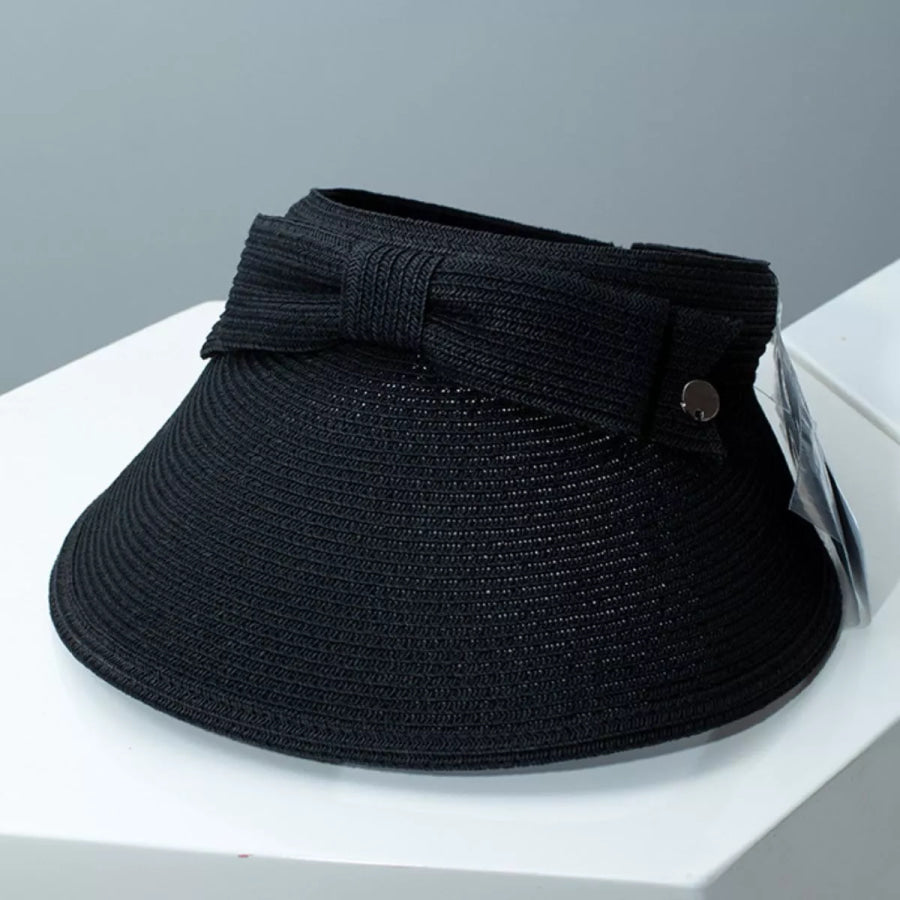 Bowknot Straw Sun Visor Hat Black / One Size Apparel and Accessories