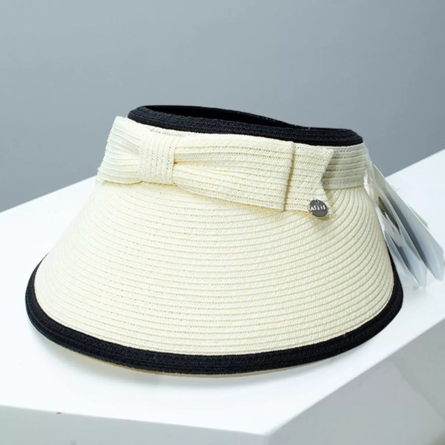 Bowknot Straw Sun Visor Hat Ivory White / One Size Apparel and Accessories