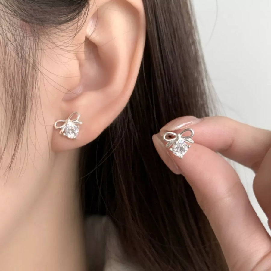 Bowknot Stud Earrings Silver / One Size Apparel and Accessories