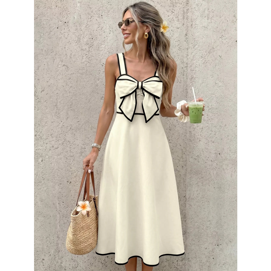 Bowknot Trim A-Line Midi Dress Apparel and Accessories