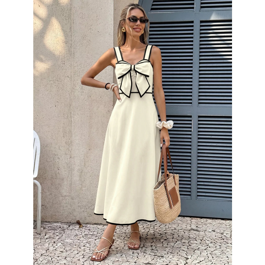 Bowknot Trim A-Line Midi Dress Apparel and Accessories