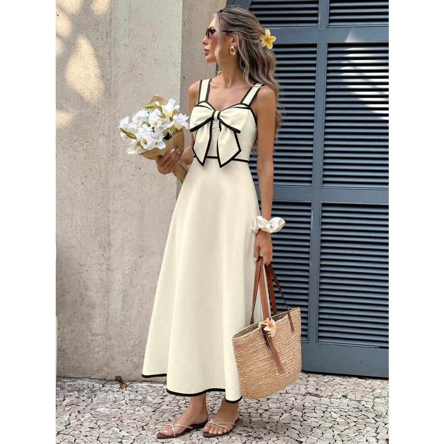 Bowknot Trim A-Line Midi Dress Apparel and Accessories