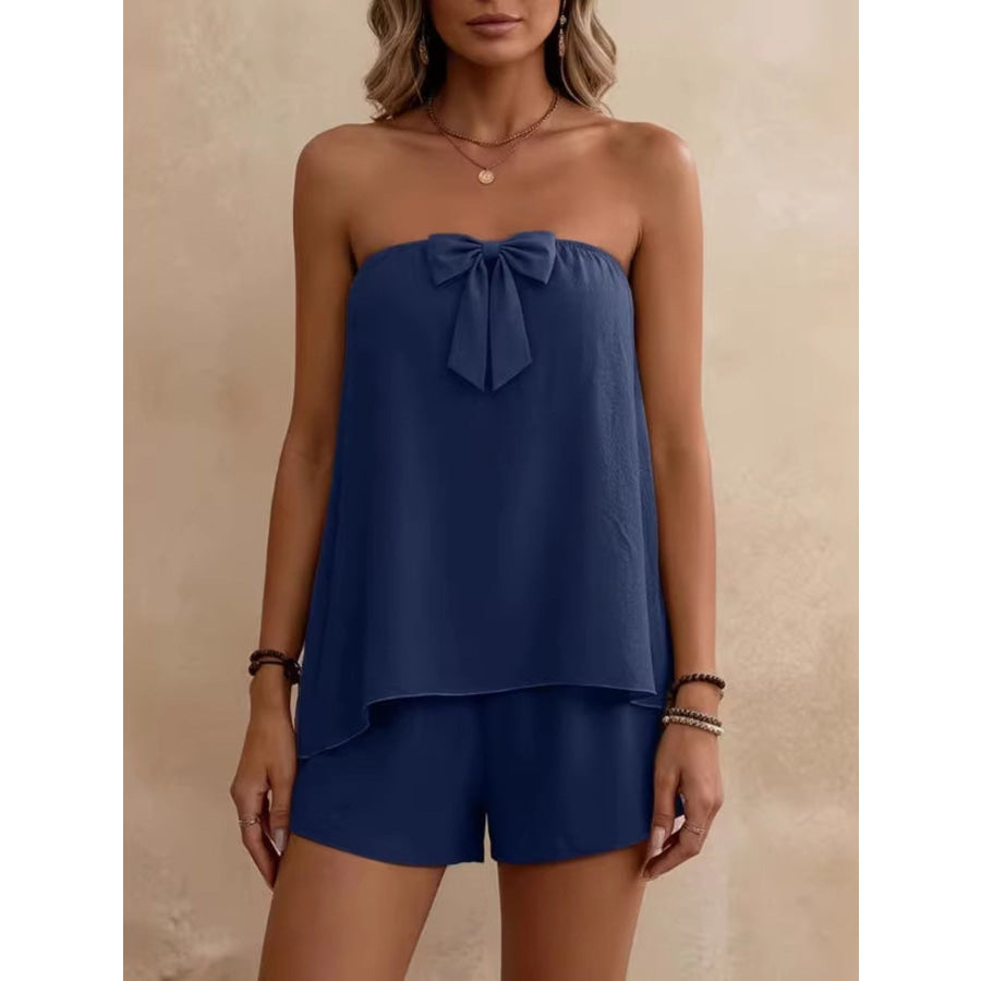 Bowknot Tube Top & Shorts Set Blue / S Apparel and Accessories