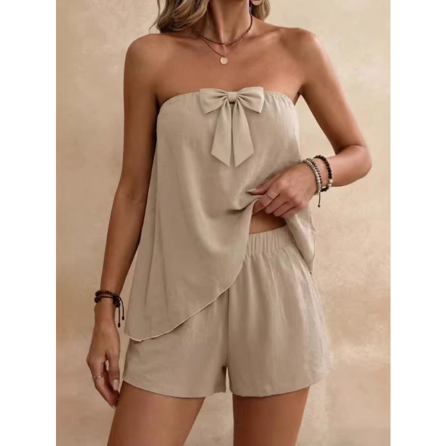 Bowknot Tube Top & Shorts Set Khaki / S Apparel and Accessories