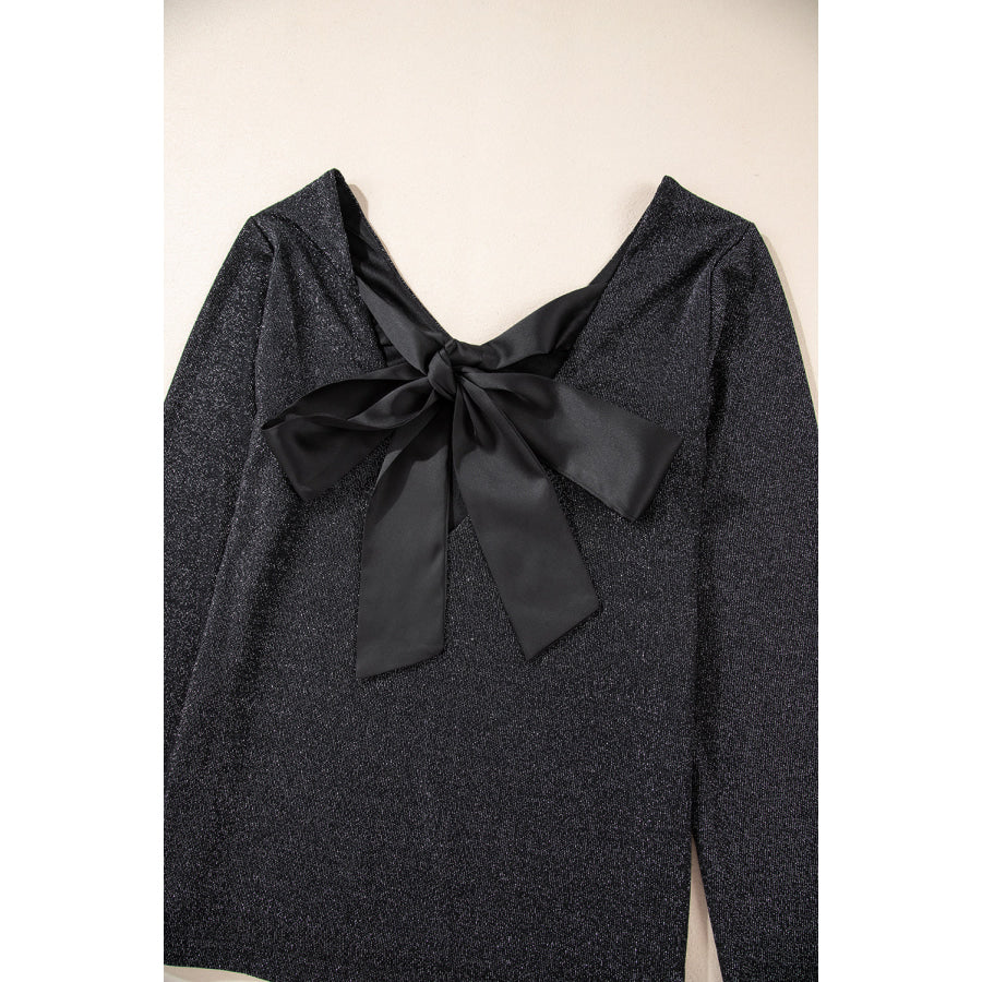 Bowknot V-Neck Long Sleeve Blouse Apparel and Accessories