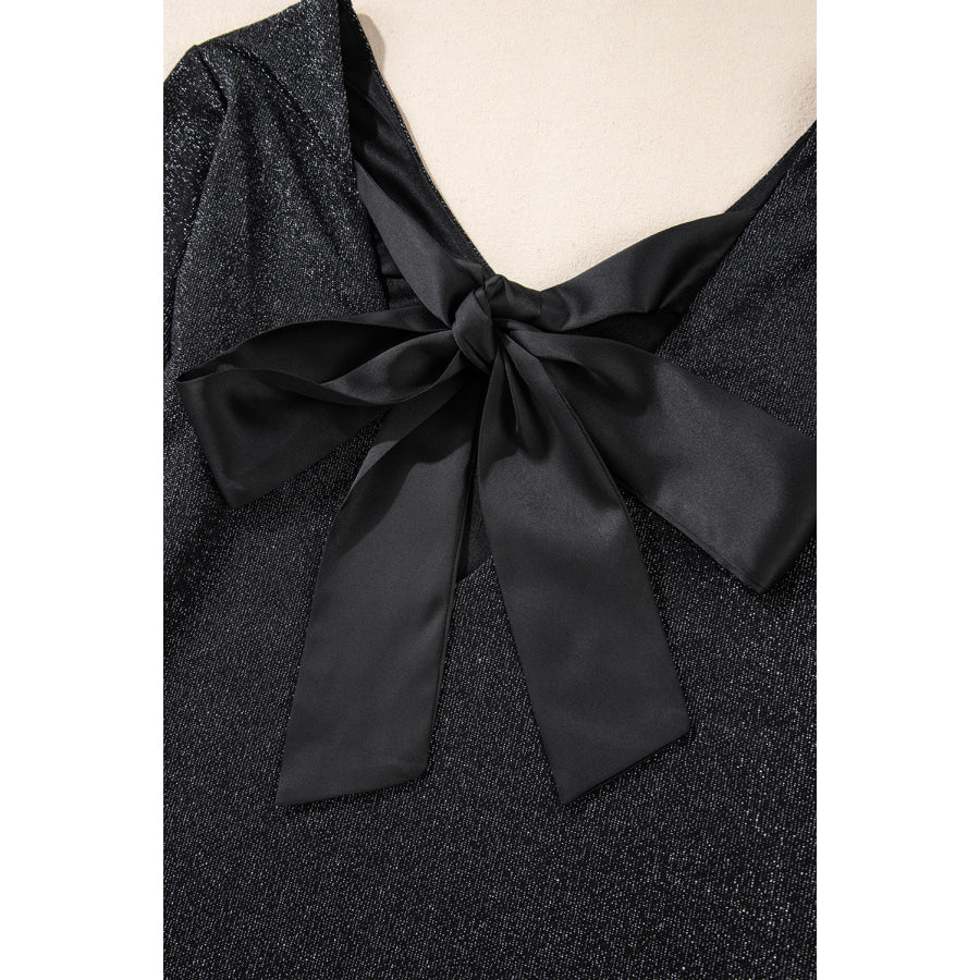 Bowknot V-Neck Long Sleeve Blouse Apparel and Accessories