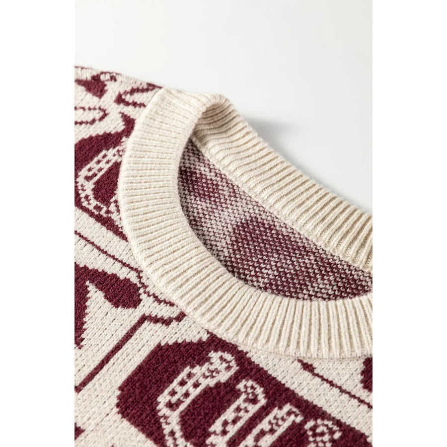 Bows & Horseshoes Pattern Western Round Neck Sweater Apparel and Accessories