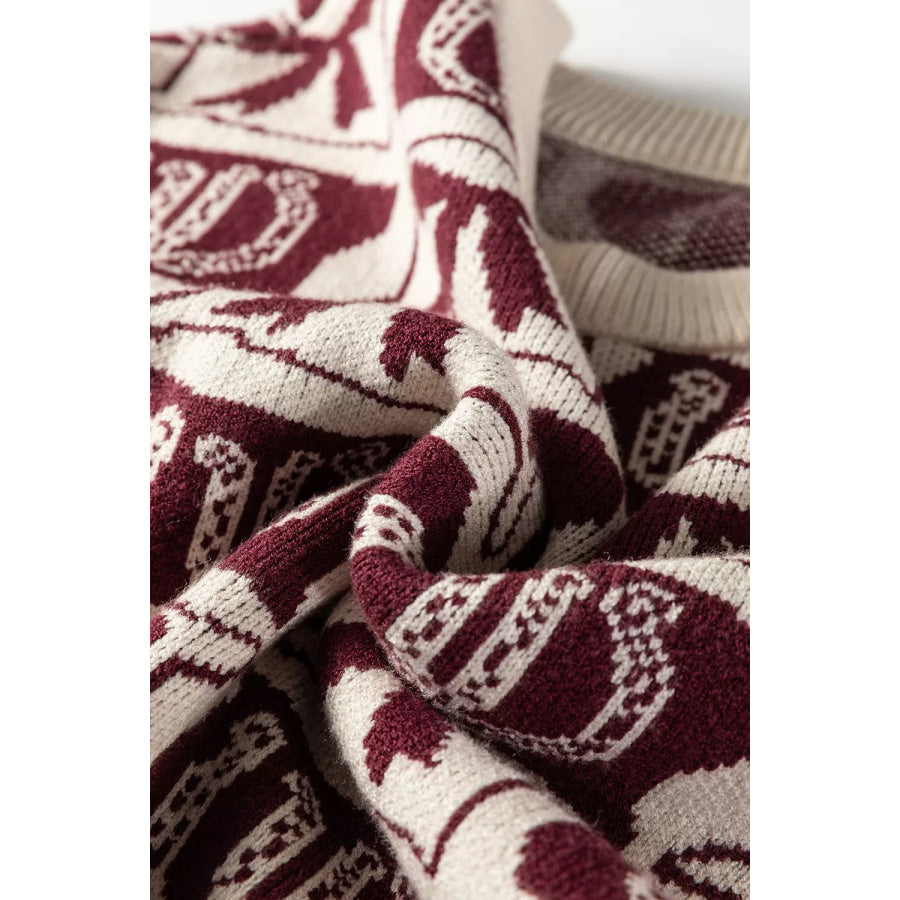 Bows & Horseshoes Pattern Western Round Neck Sweater Apparel and Accessories
