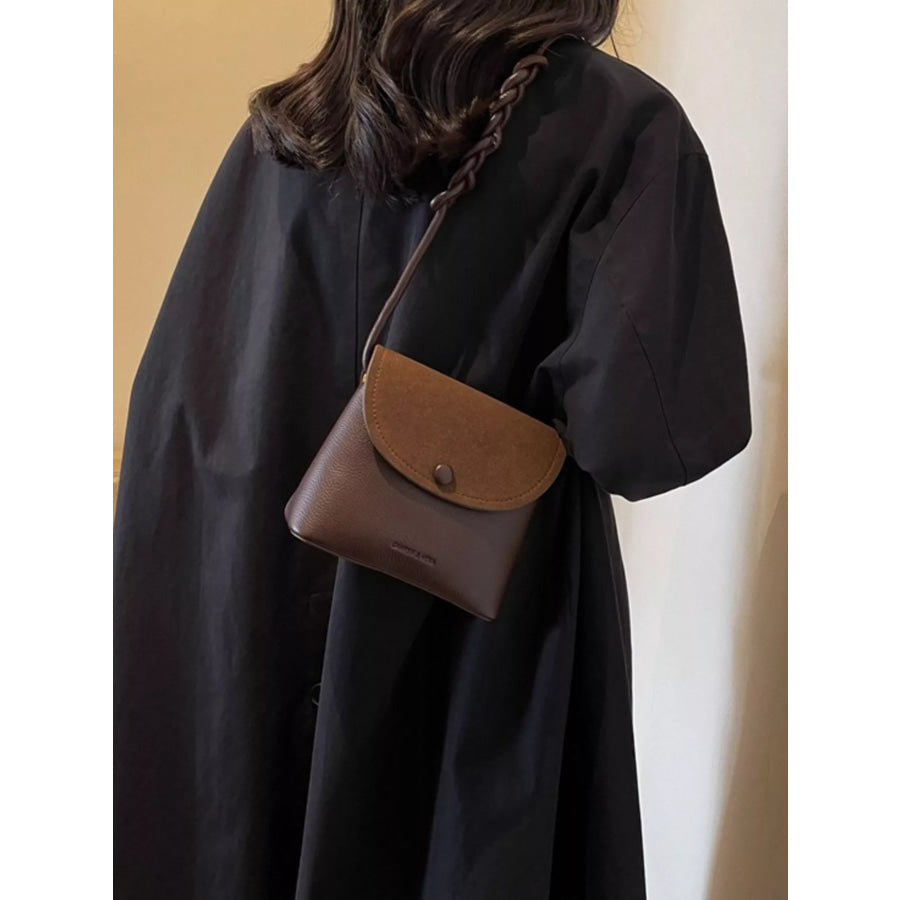 Braided Handle Flap Crossbody Bag Chocolate / ONESIZE Apparel and Accessories