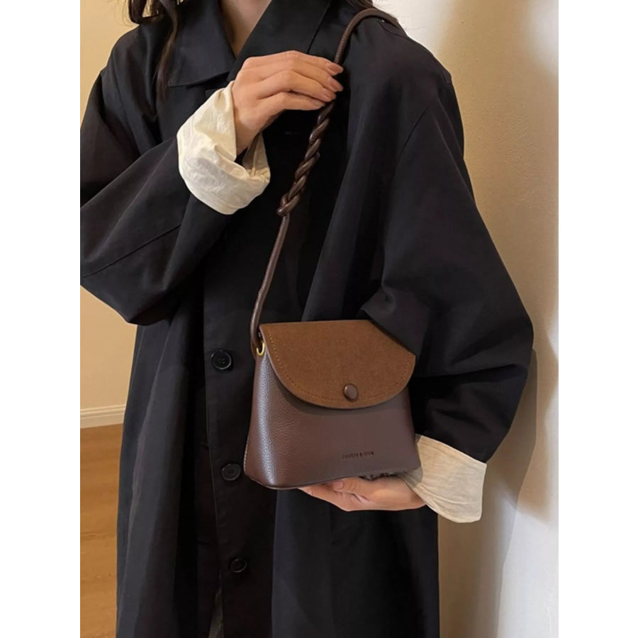 Braided Handle Flap Crossbody Bag Chocolate / ONESIZE Apparel and Accessories