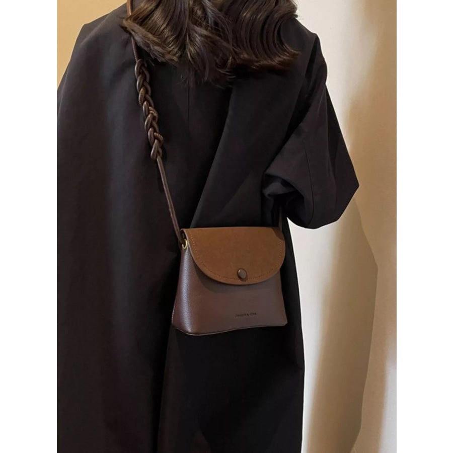Braided Handle Flap Crossbody Bag Chocolate / ONESIZE Apparel and Accessories