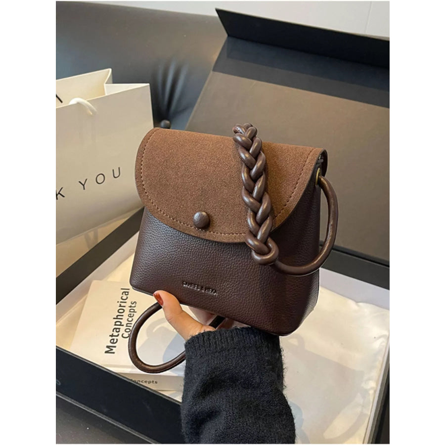 Braided Handle Flap Crossbody Bag Chocolate / ONESIZE Apparel and Accessories