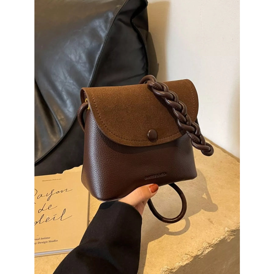 Braided Handle Flap Crossbody Bag Chocolate / ONESIZE Apparel and Accessories