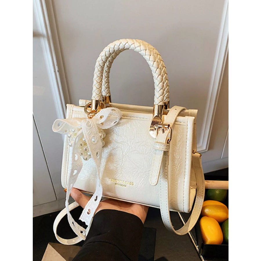 Braided Handle Pearl Decor Crossbody Bag Apparel and Accessories