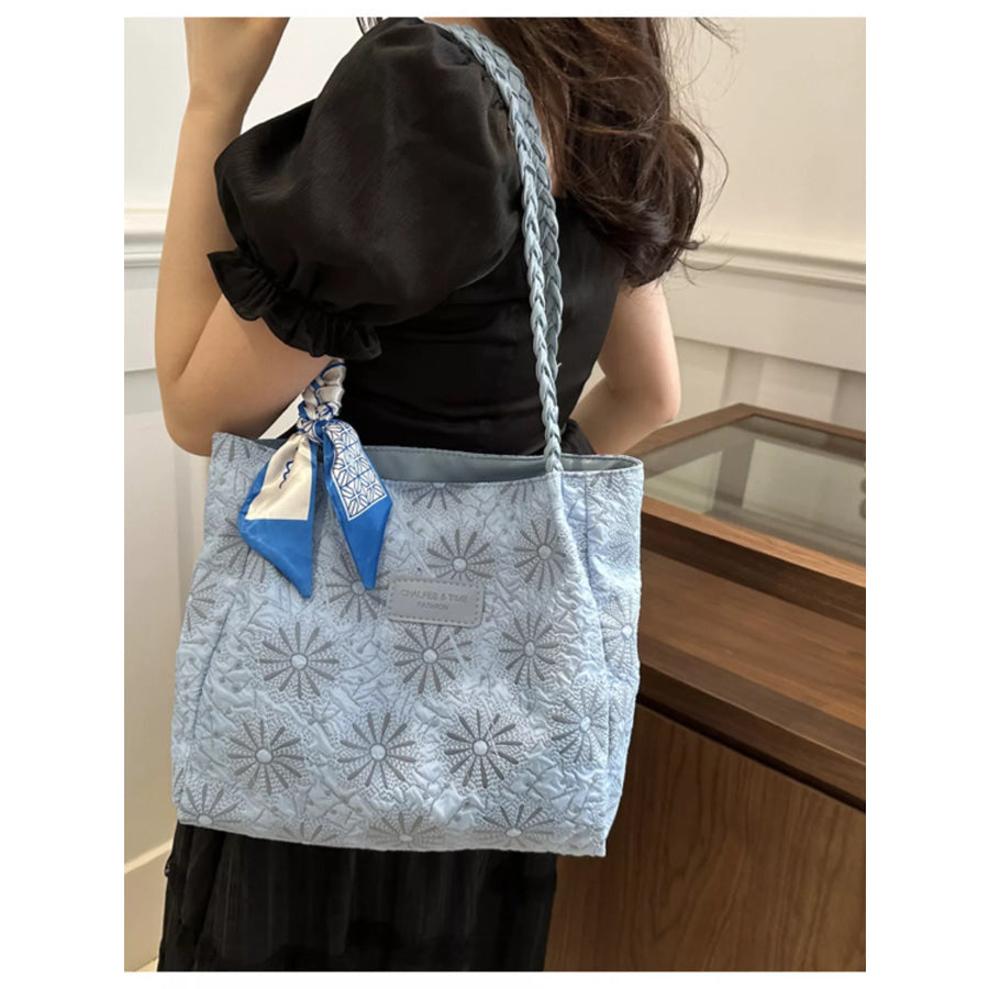 Braided Handle Tote Bag Blue / One Size Apparel and Accessories