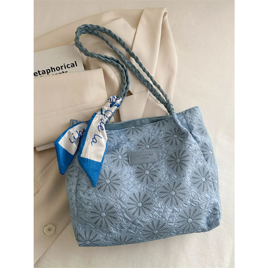Braided Handle Tote Bag Blue / One Size Apparel and Accessories