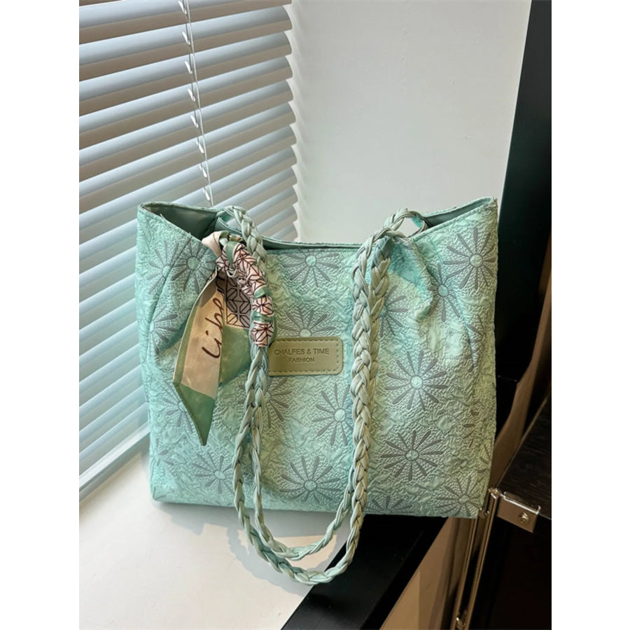 Braided Handle Tote Bag Green / One Size Apparel and Accessories