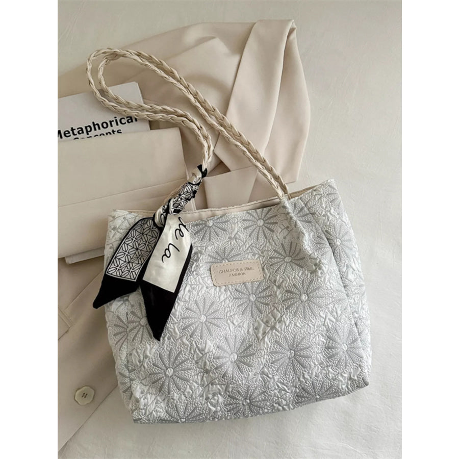 Braided Handle Tote Bag White / One Size Apparel and Accessories