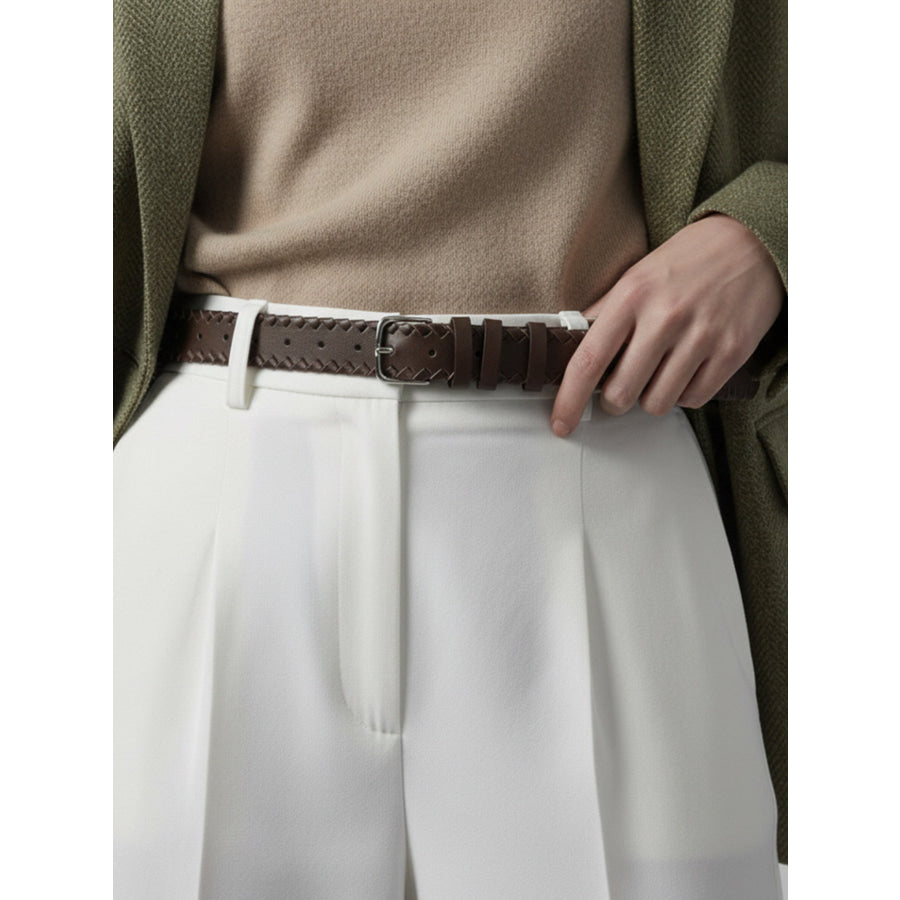 Braided Skinny Belt Coffee Brown / One Size Apparel and Accessories