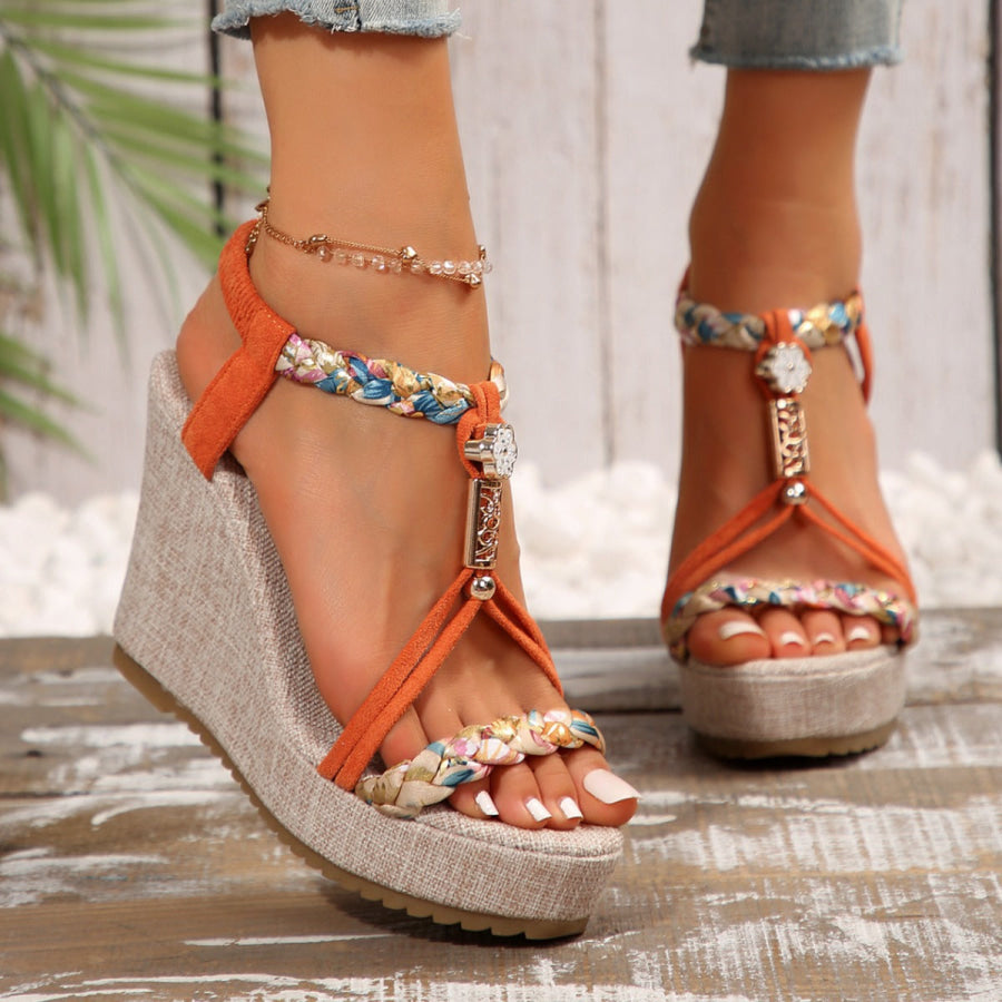 Braided Strap Wedge Sandals Orange / 36(US5) Apparel and Accessories