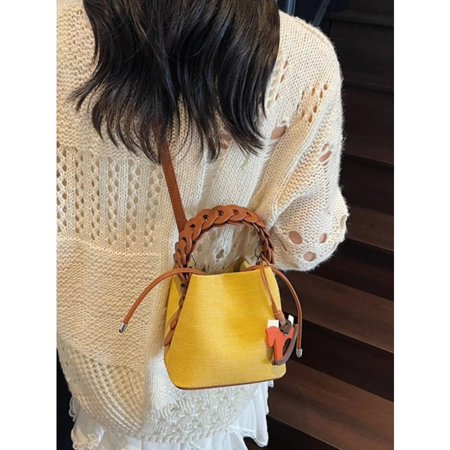 Braided Top Handle Bucket Crossbody Bag Yellow / ONESIZE Apparel and Accessories