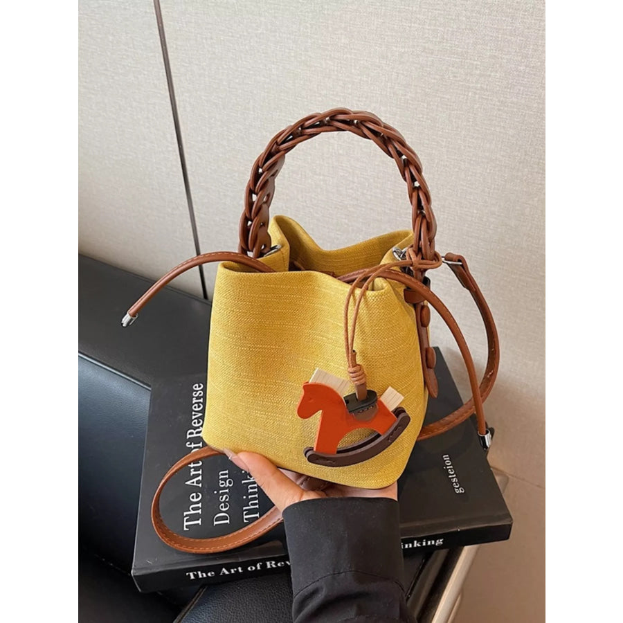 Braided Top Handle Bucket Crossbody Bag Yellow / ONESIZE Apparel and Accessories