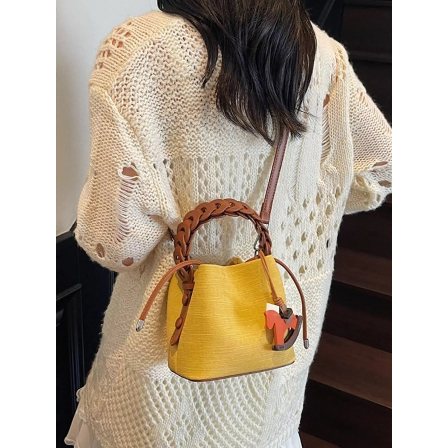 Braided Top Handle Bucket Crossbody Bag Yellow / ONESIZE Apparel and Accessories
