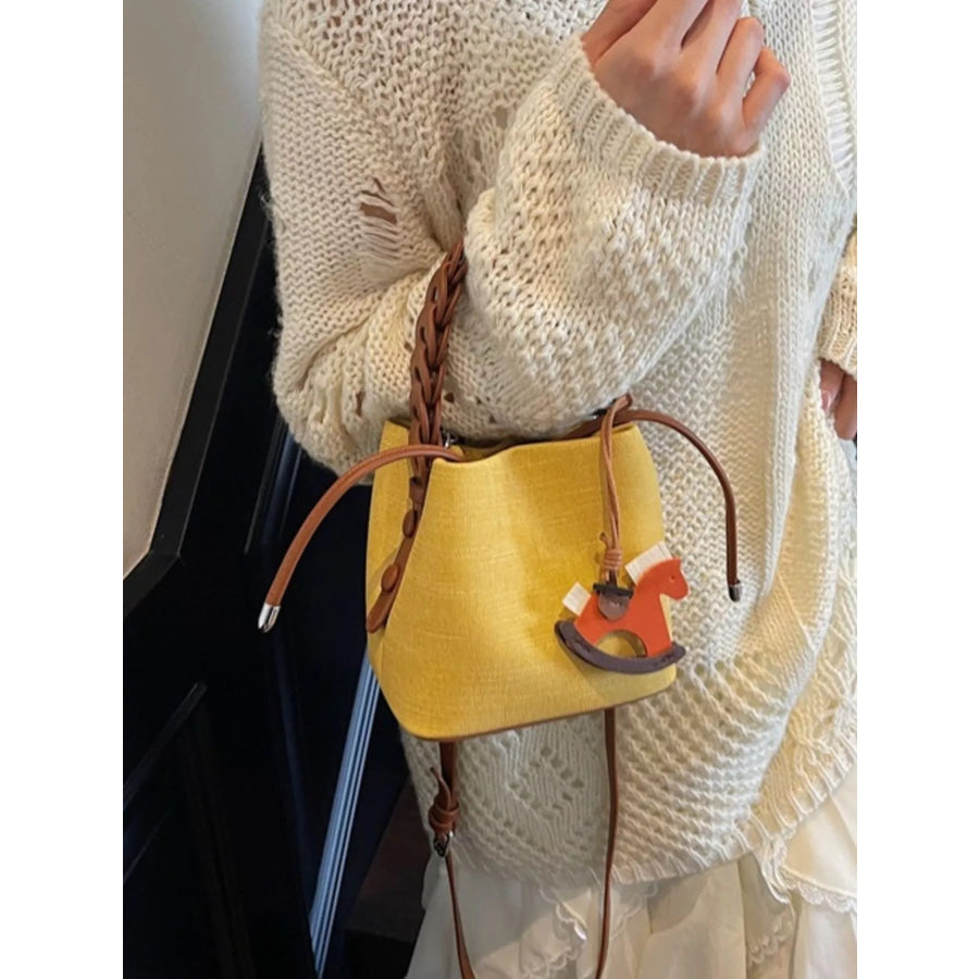 Braided Top Handle Bucket Crossbody Bag Yellow / ONESIZE Apparel and Accessories