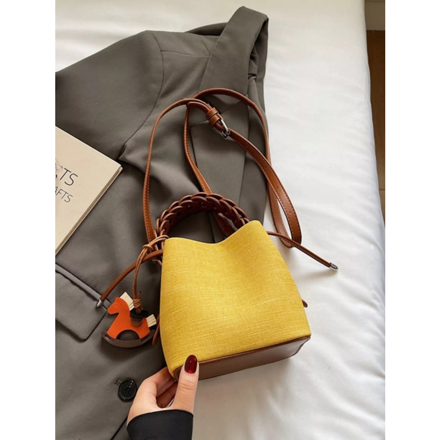 Braided Top Handle Bucket Crossbody Bag Yellow / ONESIZE Apparel and Accessories
