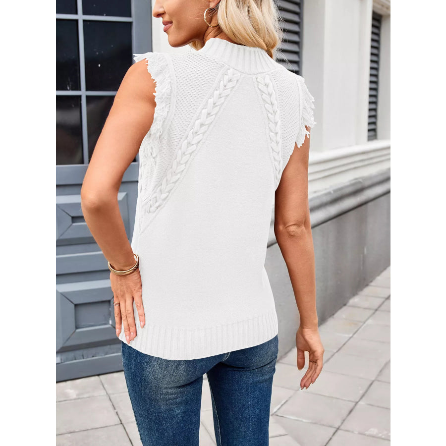 Braided Trim Fringe Sweater Top Apparel and Accessories