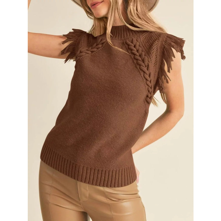 Braided Trim Fringe Sweater Top Apparel and Accessories