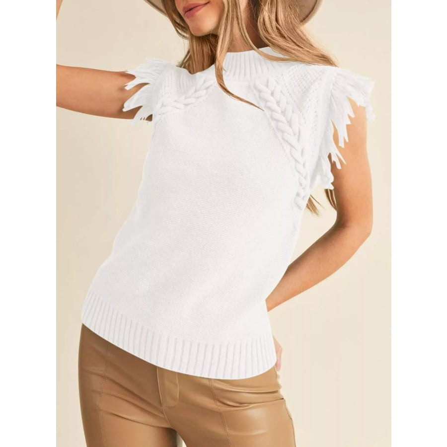 Braided Trim Fringe Sweater Top Apparel and Accessories