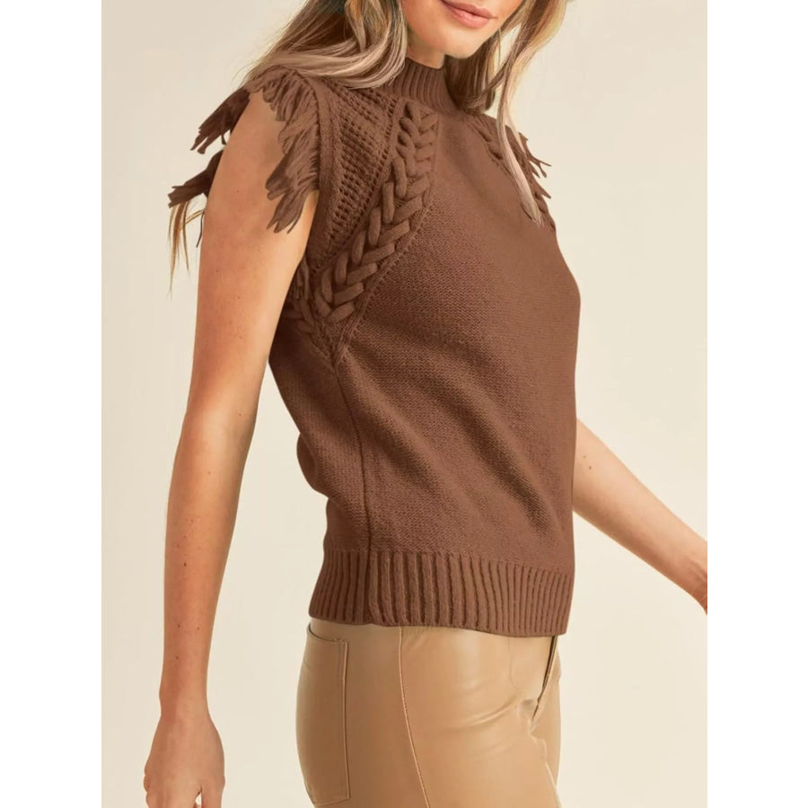 Braided Trim Fringe Sweater Top Apparel and Accessories
