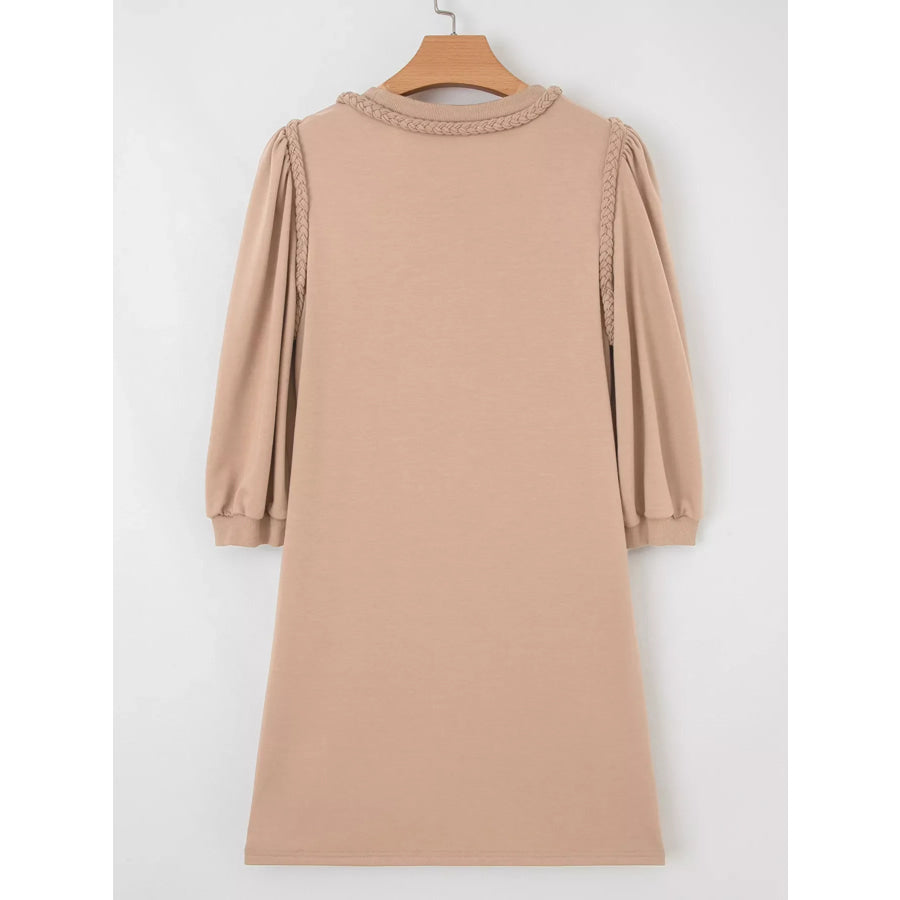 Braided Trim Puff Sleeve Dress Apparel and Accessories