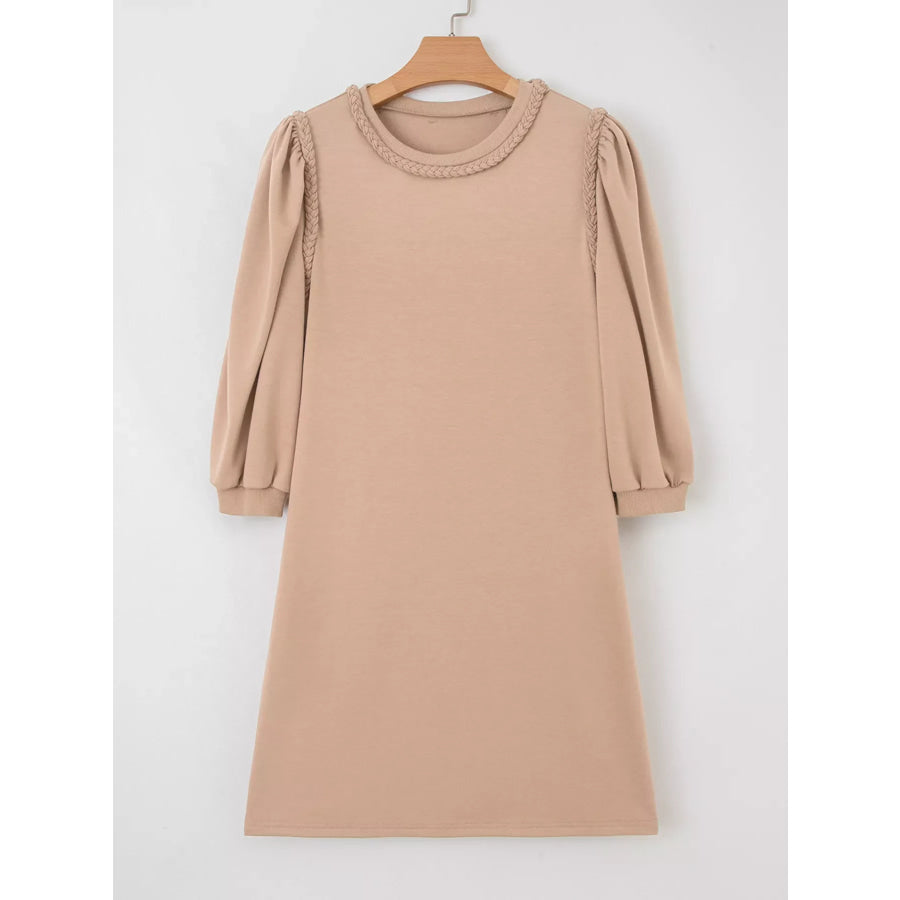 Braided Trim Puff Sleeve Dress Apparel and Accessories