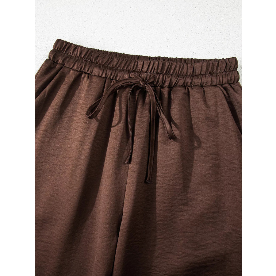 Braided V Neck Long Sleeve Loose Top and Drawstring High Waist Pants 2pcs Outfit Apparel and Accessories