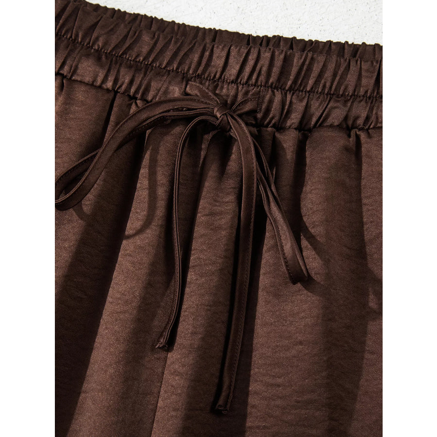 Braided V Neck Long Sleeve Loose Top and Drawstring High Waist Pants 2pcs Outfit Apparel and Accessories