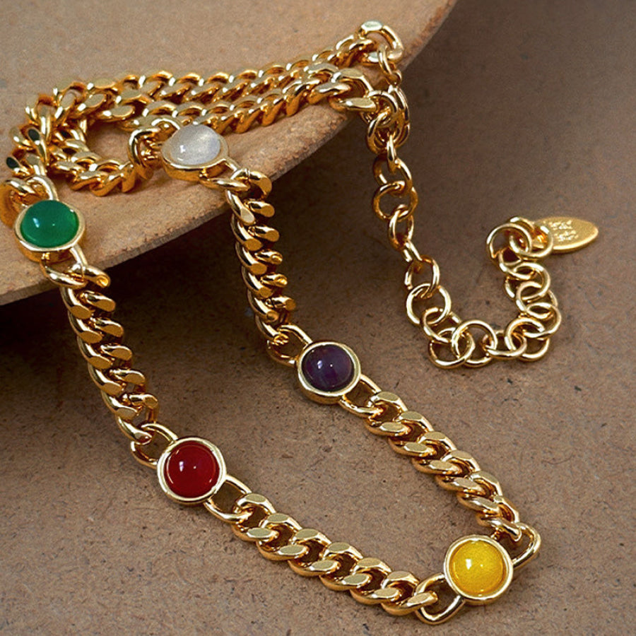 Brass Agate Chain Necklace Gold / One Size Apparel and Accessories