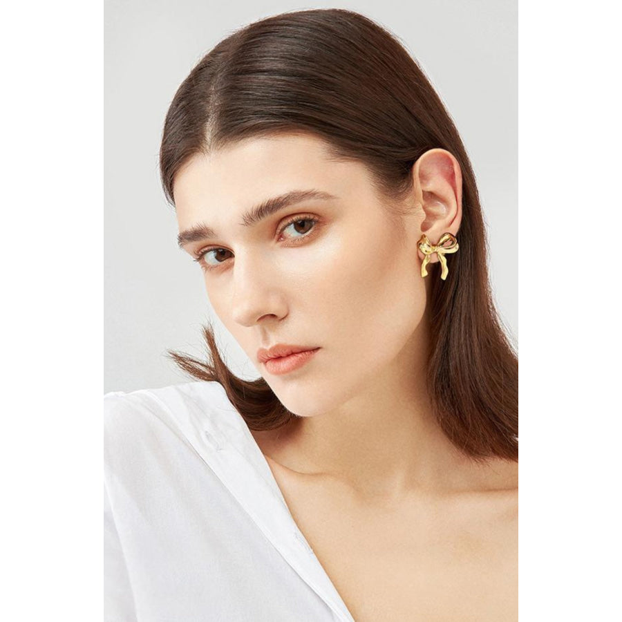 Brass Bow Stud Earrings Apparel and Accessories