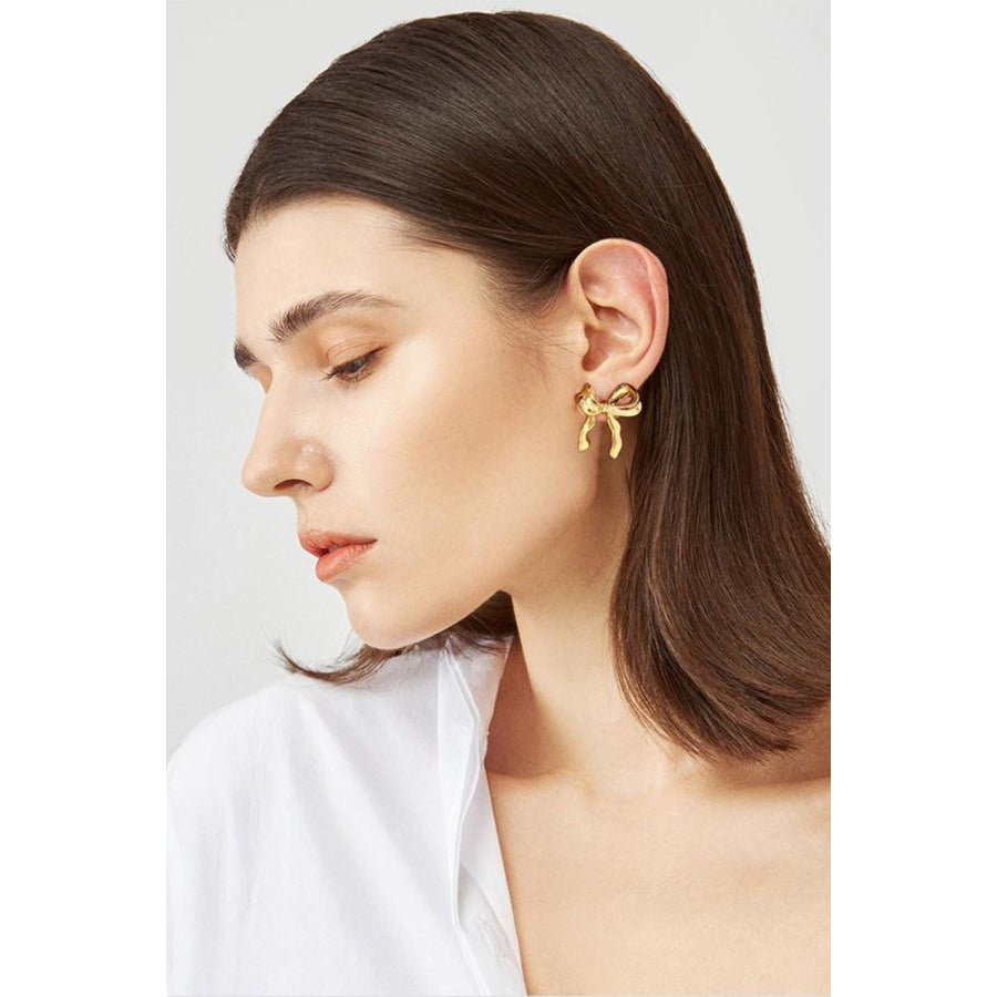 Brass Bow Stud Earrings Apparel and Accessories