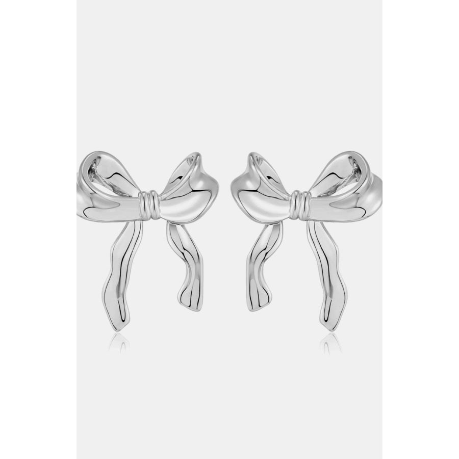 Brass Bow Stud Earrings Silver / One Size Apparel and Accessories