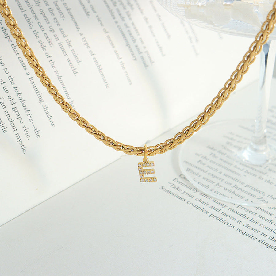 Brass Inlaid Zircon Letter Pendant Necklace Apparel and Accessories